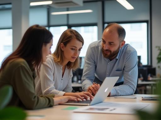 A diverse team at Varna Digital Systems collaborating in a modern office environment in Varna